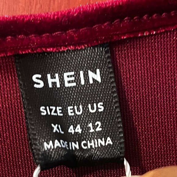 NWT Shein Lux Deep Plunge Velvet Midi Dress Burgundy Red Sz XL Women - Picture 8 of 11